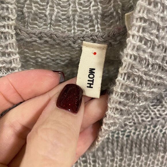 Anthropologie Moth Twin Shadows Gray Striped High Neck Sweater Size M - Picture 2 of 8